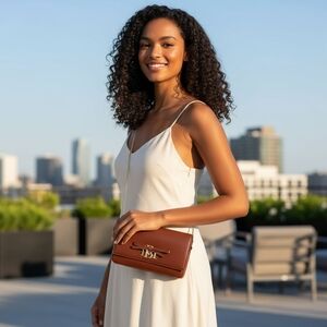 Badgley Mischka Coffee Clutch with Bow Accent